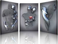 HONEYBABY Bedroom Wall Decor,Framed Romantic Couple Living Room Canvas wall art,Love Heart 3D Metal Sculpture Effect