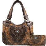 Zelris Women Western Floral Damask Pattern Medallion Concealed Carry Handbag Purse with Matching Crossbody Wallet (Tan)