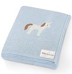 Bleu La La Knit Baby Blanket for Girls and Boys 100% Cotton Buttery Soft Cozy Receiving Swaddle Crib Stroller Blanket for Shower Gift Registry for Newborns, Infants, Toddlers (Unicorn - Baby Blue)