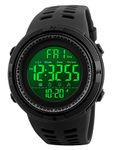 RSVOM Mens Digital Watch - 50M Waterproof Men Sports Watches, Black Big Face LED Military Wrist Watch with Alarm/Countdown Timer/Dual Time/Stopwatch/12/24H Format for Man