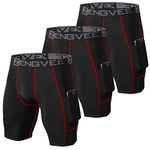 ZENGVEE Men's 3 Pack Compression Shorts Cool Dry Running Base Layer Shorts with Phone Pockets for Boxing,Training, Workout, Gym(1011-3BlackRed-M)