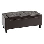 HOMCOM PU Leather Storage Ottoman Bench Storage Chest Tufted Ottoman Cube w/Flipping Top 92L x 40W x 40H cm Brown