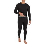Fruit of The Loom Mens Recycled Waffle Thermal Underwear Set (Top and Bottom), Black, Medium