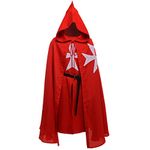 BLESSUME Medieval Templar Knights Costume Tunic with Cloak and Belt (Red 1)(Size: One Size)