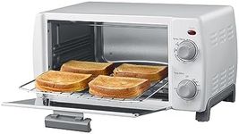 Dominion 4 Slice Small Toaster Oven Countertop, Retro Compact Design, Multi-Function with 30-Minute Timer, Bake, Broil, Toast, 1000 Watts, 2-Rack Capacity, White