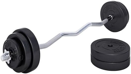 GORILLA SPORTS® Set Barre d'Haltères - 35kg, Barre Curl SZ 120cm, Ø30 mm, Chromé, avec 2 Fermetures Étoile, 8 Disques de Poids en Plastique - Ensemble d'Haltères, Kit Haltère Musculation, Fitness, Gym