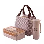 Techno Buzz Deal with Device of GLOB Lunch Box with Lunch Bag & Water Bottle - Wheat Straw Fiber Tiffin Box, Lunch Box for Kids, Office Men & Women, Lunch Box with Spoon & Chopsticks (Brown)