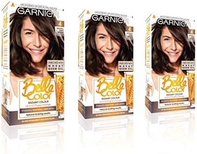 Garnier Belle Color Brown Hair Dye Permanent, Natural looking Hair Colour, up to 100% grey coverage - 4 Natural Dark Brown Pack of 3