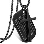 Black Men's English Bible Dog Tags Cross Prayer Pendant Necklaces,Cupimatch Stainless Steel Jesus Verse Lords Catholic Necklace Chain 24"