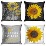 Britimes Throw Pillow Covers Floral Home Decor Set of 4 Pillow Cases Decorative 18 x 18 Inches Cushion Couch Sofa Pillowcases Sunflower