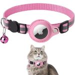 Airtag Cat Collar, Air tag Cat Collar with Bell and Safety Buckle in 3/8" Width, Reflective Collar with Waterproof Airtag Holder Compatible with Apple Airtag for Cat Dog Kitten Puppy (Pink B)