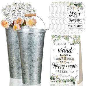 Tandefio 102 Pieces Wedding Sparkler Set, Includes 1 Galvanized Metal Bucket with Handle 1 Wedding Sparkler Card 100 Wedding Sparkler Tags for Wedding Anniversary Bridal Shower Sparkler Send Off