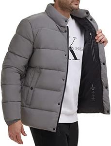 Calvin Klein Puffer Jacket-Men, Winter Coat, Water Resistant, Reflective Silver, Medium