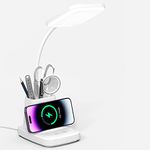 Vicsoon Desk Lamp with Wireless Charger, LED Desk Lamps for Home Office, 800 Lumens, Small Desk Lamp with Pen Holder, Flexible Arm, 3 Modes, Dimming, Touch Lamp for College Dorm Room