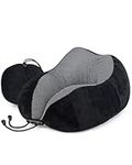 Travel Pillow- Memory Foam Neck Pillow Travel for Airplane, Compact Support,Built-in Storage Bag,Ideal for Travel,Office and Home Use (Black)