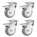 Krevia 4 Inch 360 Degree PU Swivel Caster Wheels | Set Of 4 Heavy Duty Locking Bearing Industrial Casters with Brake | Noise-Free Swivel Plate Caster Wheels for Cart, Furniture, Workbench (Grey)