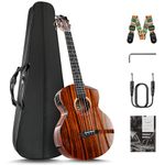 Caramel BEG91 Cuteway Ebony Glossy Baritone Acoustic & Electric Ukulele with Armrest | 30-inch Handmade Professional Ukelele Kit with Accessories