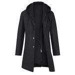 YOUTHUP Men's Slim Fit Wool Coat Winter Elegant Removable Hood Trench Overcoat Thick Peacoat, Black, L