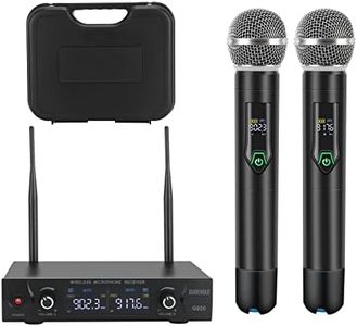GUDEHOLO Wireless Microphone System with case, Metal UHF Dual Handheld 20 Channels Professional Cordless Mic System for Church, DJ, Karaoke,Wedding, Home KTV Set