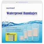 Ourmed Waterproof Plasters - Holds up to 48 Hours, Clear Adhesive Plasters Stays on Skin in The Bath, Shower or Pool, First-Aid Wound Care, Fingers, Knees and Heels, 50 Count