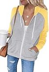 LACOZY Women's Solid Color Hoodies with Pockets Casual Full Zip-up Sweatshirt Lightweight Jackets Yellow 2XL