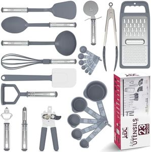 LDC Lux Decor Collection Utensils Set - 23 Pieces Nylon and Stainless Steel Grey Kitchen Utensils - Non-Stick and Heat Resistant Cooking Utensils Set - Useful Kitchen Gadgets Cookware Set