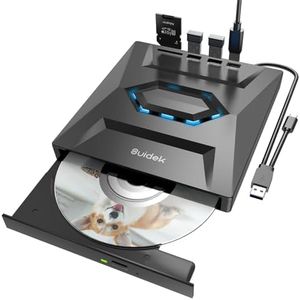 SUIDEK Unidad Externa de CD/DVD para Laptop, grabadora portátil USB C de CD/DVD +/-RW, Reproductor de DVD para Laptop con Lector de Tarjetas SD y hub USB 3.0 Tipo C, Compatible con laptops y PC