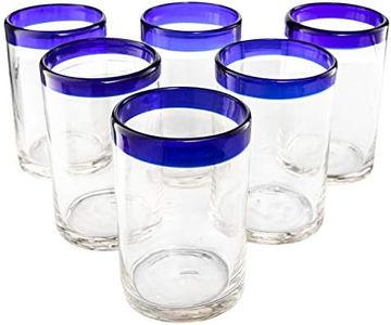 Hand Blown Mexican Drinking Glasses – Set of 6 Confetti Rock Design Glasses by The Wine Savant (Cobalt)