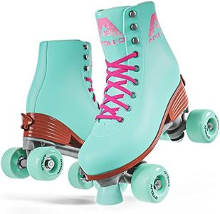 APOLLO Roller Skates Women - Retro Skates for Women and Girls - Size Adjustable Womens Quad Skates with High Heel - Rollerskates Adult Women - Disco Quads - Lagoon M / 3-6