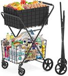 [2-Tier] 420LBS Extra Large Shopping Cart for Groceries, Grocery Cart with Removable Storage Basket, 360° Rolling Swivel Wheels, Liner, Heavy Duty Folding Utility Shopping Carts for Laundry Transport