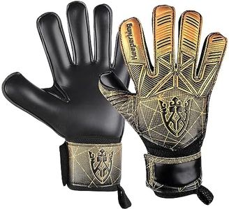 Keeperking Soccer Goalie Goalkeeper Gloves for Kids Boys Youth & Adult,Latex Strong Grip palms with Removable Finger Spines Protection Children Football Gloves for Training/Match (5, Gold-FS)