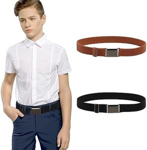 Kajeer Elastic Kids Belts for Boys Girls - Adjustable Boys Belts for School Uniforms with Silver Square Buckle