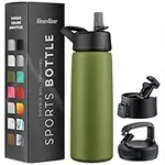 Triple Insulated Stainless Steel Water Bottle with Straw Lid - Flip Top Lid - Wide Mouth Cap (750 ML) Insulated Water Bottles, Keeps Hot and Cold - Great for Hiking & Biking (Army Green)