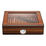 CIGARLOONG Cigar Humidor Brown 20-25 Desktop Cedar Wood Lined Cigar Storage Box with Hygrometer and Humidifier