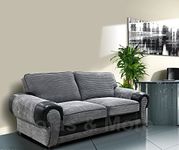 Big Corner Sofa Suite 3+2 Armchair Jumbo Cord Black And Grey (3 Seater)