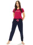 LOTIK Pajamas Women's Cotton Maroon Small Heart Printed Top & Payjama Nightsuit Set