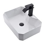 White Rectangle Ceramic Bathroom Vessel Sink Combo, Scamall 20x15 Inch Porcelain Bowl Bathroom Balcony Art Basin Vanity Sink with Black Faucet & Drainer SMA2015B