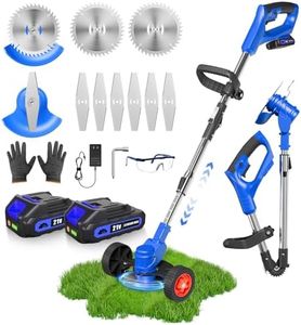Cordless Weed Wacker, 3 in 1 Stringless-Grass-Trimmer,Foldable 2.0Ah Battery Operated Weed-Wacker Lawn Edger,Adjustable Height Electric Mower for Garden,Lightweight Small Push Edger Tool