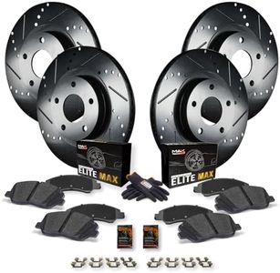 Max Advanced Brakes Front & Rear Brake Kit compatible with 2007-2018 Chevy Silverado 1500 Suburban 1500 GMC Sierra 1500 Yukon XL, Drilled Slotted Black Coated Disc Brake Rotors and Ceramic Brake Pads