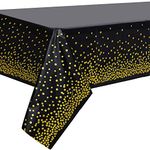 2 Pack Black and Gold Party Tablecloth for Rectangle Table, Gold Dot Confetti Rectangular Table Cover for Birthday Party, Graduation, Baby Shower, Cocktail Party, Bachelorette Party, 137cm x 274cm