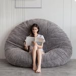 MAXYOYO Giant Bean Bag Bed - Square Bean Bag Chair - Large Sofa with Faux Fur Cover and Fluffy Filling Included for Adult, Couples, Guest (Gray, 150x150 cm)