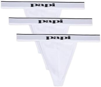 papi Men's 3-Pack Premium Fashion Cotton Active Stretch Thong, White, Large