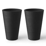 Kante Tall Round Planter Set of 2, 13 Inch Tall Decorative Planter Pots for Outdoor Indoor Garden Patio Front Porch (Black)