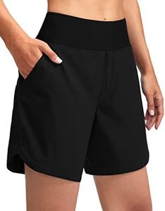 G Gradual Women's 7" Quick Dry Swim Board Shorts Swimming Bottoms High Waisted Beach Shorts for Women with Liner Pockets, Black, X-Large