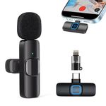 Wireless Microphones, Wireless Lavalier Microphone for iPhone/iOS/Android, Plug-Play Bluetooth Microphone, Mic with 3 Level Noise Reduction Auto Sync for Recording, Live Streaming, YouTube, TikTok