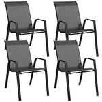 Outsunny Stackable Outdoor Chairs Set of 4, Rattan Garden Chairs with Armrests and Backrest for Patio, Deck, Grey