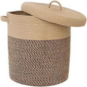 Extra Large Storage Basket with Lid 60L, 16"Wx18"H Woven Laundry Basket with Handle Jute Laundry Basket, Wicker Basket Blankets Pillows Storage in Living Room Baby Nursery, Jute/Black Mix with Lid