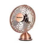 Holmes 4" Mini Heritage Desk Fan, USB-Powered, Single Speed, 4 Blades, Adjustable 100° Head Tilt, Metal Construction, Ideal for Home, Dorm Rooms, Bedrooms, Office or Travel, Vintage Brushed Copper