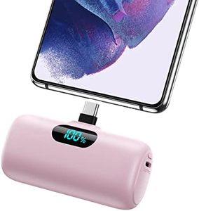 Feob Mini Power Bank, 5000mAh USB C Cargador Portátil 15W PD Carga Rapida Batería Externa Compacto Powerbank con Pantalla LCD Compatible con iPhone 16/15 Pro Samsung USB C Teléfonos etc-Rosa