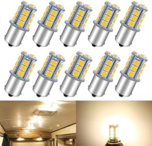 Qoope 1156 LED Bulb Warm White 1141 LED Bulbs RV Light Bulbs Interior 1073 7506 1003 BA15S Bulb for 12V Camper Travel Trailer Boat Motorhome Interior Lights, Pack of 10